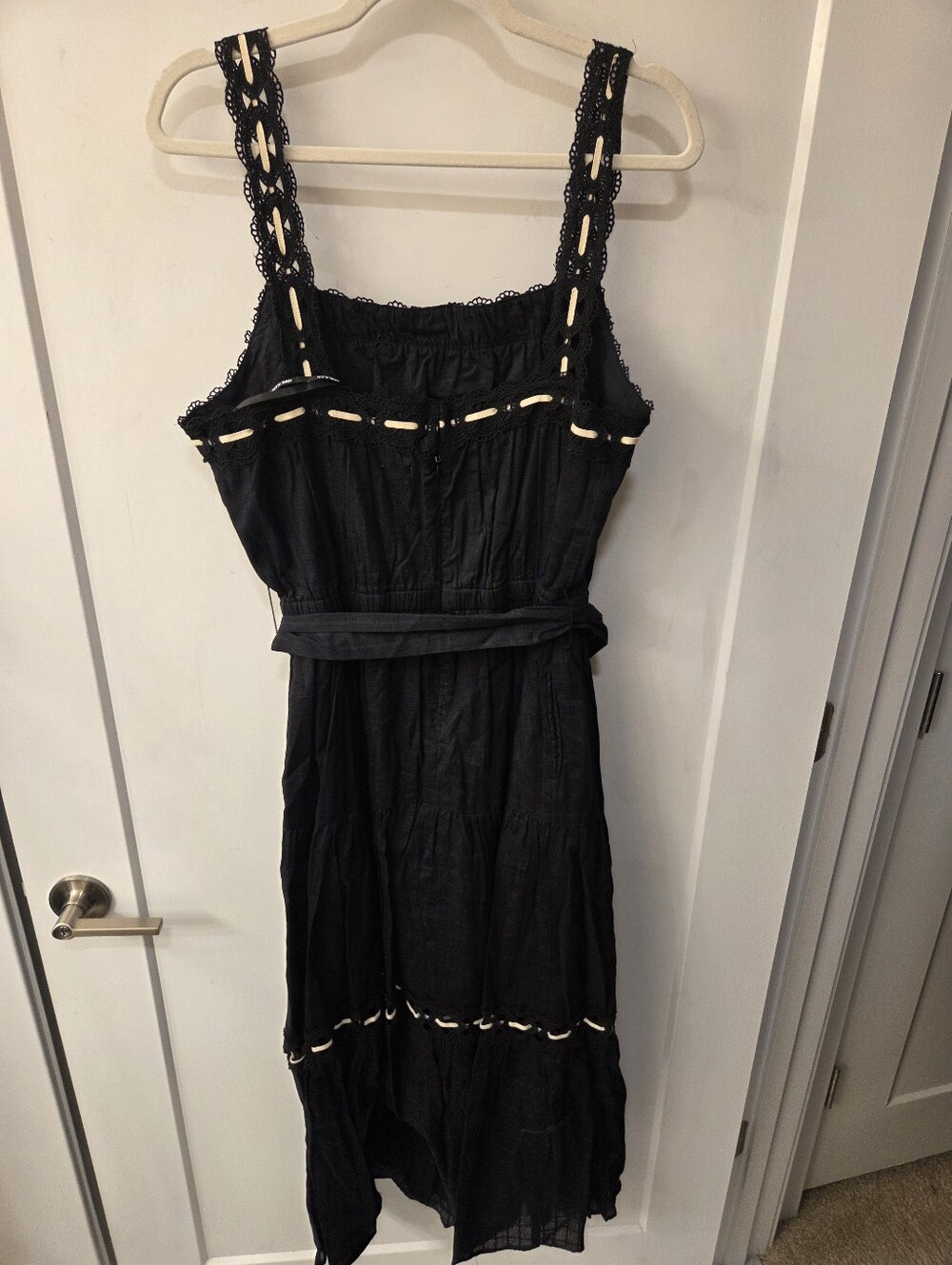 NWT- Anne Klein Lace Detail Cotton Tie Belt Stitching Accents Maxi Dress-Size 14 - Picture 7 of 16